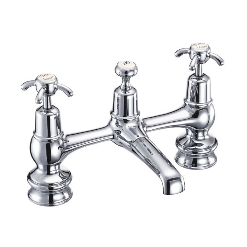 Anglesey Medici Regent 2 tap hole bridge basin mixer with plug and chain waste and swivel spout 